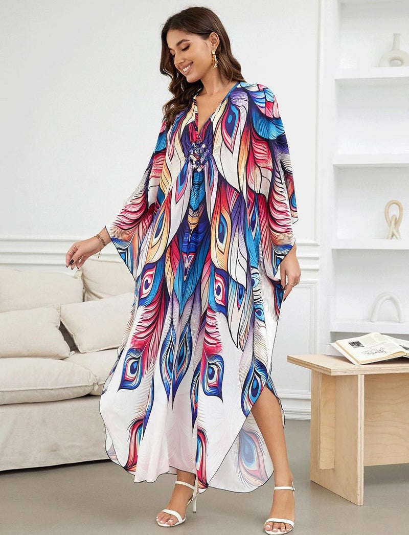KECVOT Kaftan Dresses for Women Plus Size Batwing Sleeve Caftans Long Bathing Suit Cover Up Maxi Beach Dress Loungewear - Image 2